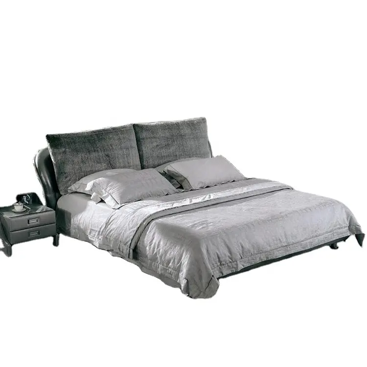 Koyu gri kumaş kraliçe döşemeli kral yatak setleri tasarım çerçeve modern yatak