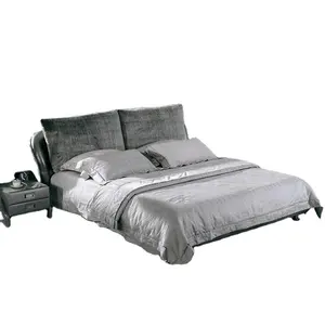 Grigio scuro tessuto della regina imbottiti letto king set design cornice moderna letto