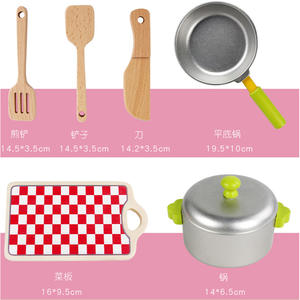 Ensemble de jouets de cuisine en bois pour enfants, spatule de 14,5 cm, poêle à frire de 19,5 cm avec couvercle et planche à découper - Product Image 1