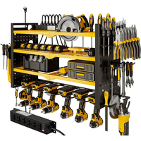 Organisateur d'outils sans fil à 4 niveaux et 6 emplacements, support mural pour perceuse et meuleuse, rangement de garage avec station de charge