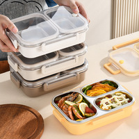 Boîte à lunch intelligente en acier inoxydable avec 3 compartiments, boîte à bento durable pour enfants en acier inoxydable