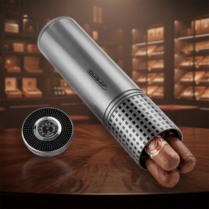 JIFENG JF-030 Higrômetro e Umidificador Tubo de Armazenamento de Charutos em Metal Alumínio Cinza Popular para Uso Pessoal - Product Image 1