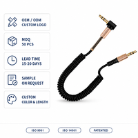 Câble audio AUX plaqué or 3,5 mm enroulé en gros, cordon en cuivre pour voiture, casque, haut-parleur, carte son, diffusion en direct, microphone