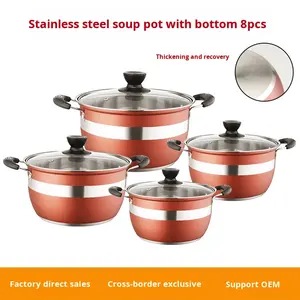Paslanmaz Çelik 8 Parça Tencere Seti Çorba Tenceresi Sütlük Tava Kalınlaştırılmış Çift Tabanlı Modern Tasarım Üniversal - Product Image 3