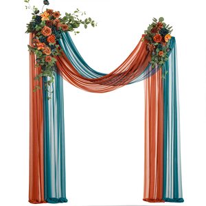 <strong>Teal</strong> Orange Artificial <strong>Wedding</strong> Arch Flowers Kit Chiffon Drapes Ceremony Reception Arbor Backdrop Floral Party Outdoor <strong>Decoration</strong> - Product Image 1