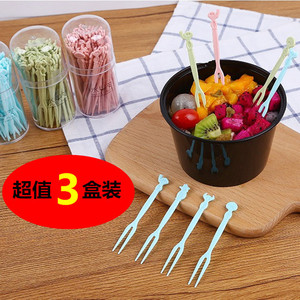 Fruit Fork Set Disposable Plastic Green Pink Party Utensils for Home Restaurant Use - Product Image 2