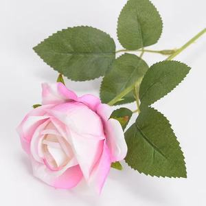 Rosa Artificiale in Flanella con Effetto Perla e Foglie Verdi, Fiori Decorativi per Ufficio, Fiori in Seta per Matrimoni - Product Image 6