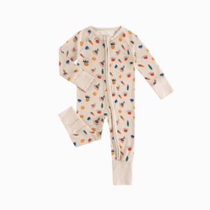 ミオジン卸売ストレッチバンブーベビー寝巻き：在庫ありダブルジッパーロンパース、複数GSM＆カスタムロゴ入り、ベビーブティック向け - Product Image 1