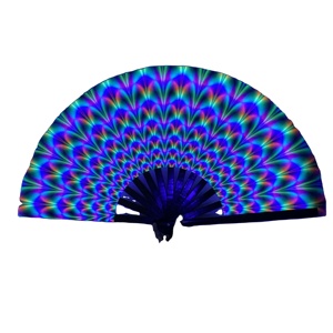 13 Inch New Styles in Stock Large Rave Neon Uv Reactive Party <b>Bamboo</b> Hand Fan - Product Image 2