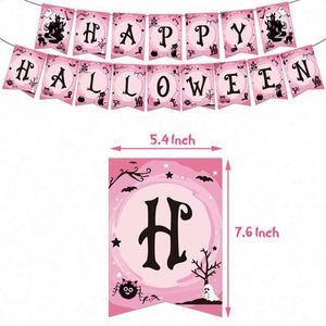 Set de Decoración para Fiesta de Halloween Rosa: Pancarta Temática, Adorno Grande para Pastel, Set de Globos y Banderas - Product Image 1
