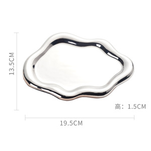 Plateau en céramique blanc argenté moderne électroplaqué pour la photographie et le rangement de bijoux – Assiette durable pour la présentation en gros - Product Image 1