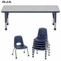Ensemble table et chaises d'école pour maternelle, rectangulaire moderne, multicolore, optionnel, structure en métal et bois, empilable, mobile, hauteur réglable