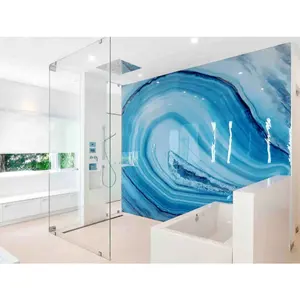 Artificial Faux Semi Precious Stone Blue Agate Wall Glass Decor