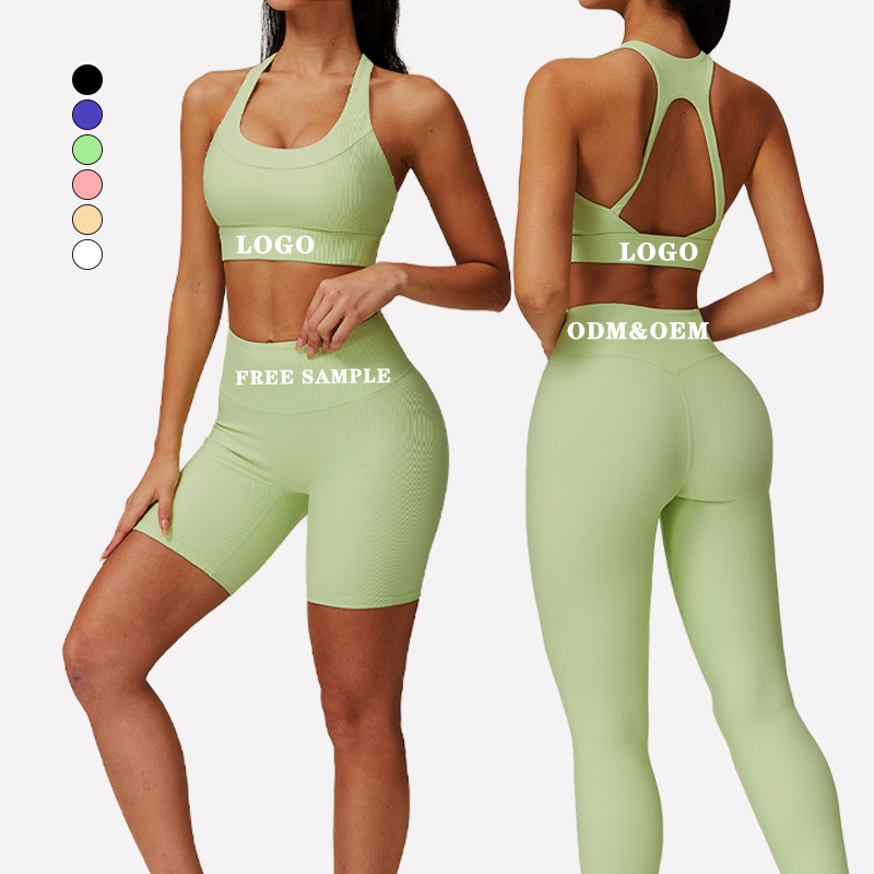 Wholesale Fitness Yoga Active Wear Yoga Set Gym Wear 3 Piece Set Running Wear Women's Quick Dry Tight Seamless Sports Set