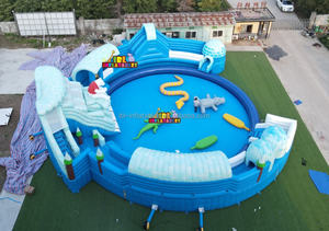 Parc aquatique gonflable commercial OEM en PVC, thème <span class=keywords><strong>jungle</strong></span> tropicale, avec piscine et plusieurs toboggans pour parc d'attractions - Product Image 6