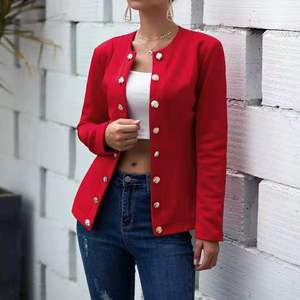 Phụ Nữ Của Tops Blazers Mùa Thu Mùa Đông Màu Rắn Mỏng Phù Hợp Với Ngắn Phù Hợp Với Ve Áo Dài Tay Áo Đôi Ngực Phụ Nữ Tops - Product Image 5