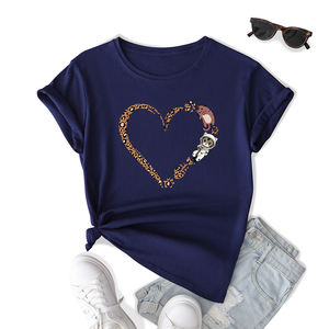 Camisetas de Alta Calidad para Mujer de Algodón/Poliéster de Corte Holgado, Casual con Estampado de Leopardo, Lindas Huellas de Gato, Corazón Gráfico y Transpirable - Product Image 6