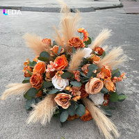 Rangkaian Bunga Artifisial LEDA Burnt Orange Pampas Grass, Dekorasi Pernikahan Warna Oranye Debu Musim Gugur dengan Mawar untuk Acara Pernikahan