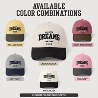 Gorra de Béisbol Personalizada de Dos Tonos con Bordado Varsity Dreams, Ajustable, Venta al Por Mayor, OEM, MOQ Bajo