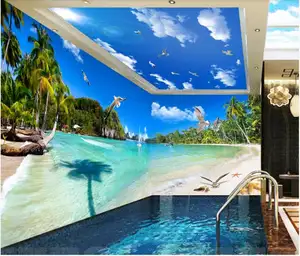 Seascape Stiker Dinding Pantai, Pohon Kelapa Gaya Stiker Dinding dan Dekorasi Rumah Menggunakan Stiker Dinding Wallpaper