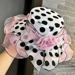Sombrero de <span class=keywords><strong>Sol</strong></span> de Verano Estilo Británico, Elegante Sombrero de Organza para Mujer, Protección Solar, Ala Ancha, Diseño de Puntos - Product Image 5