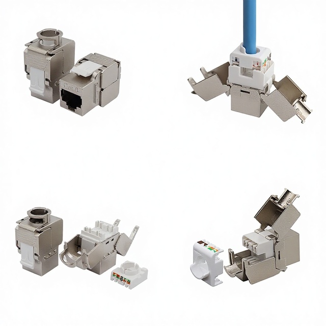 STP Shielded CAT5e CAT6 CAT6A CAT7 CAT8 Tolless Keystone Jack RJ45 Female Connector White 180 Network Module for Patch Panel
