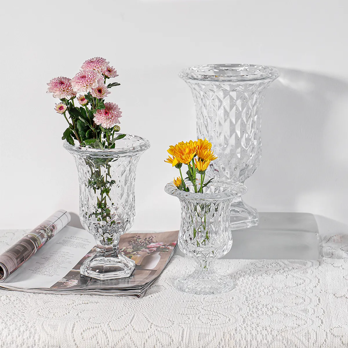 Kristallglas Blumenvase Set Transparente Dicke Runde Hydro ponik Hochzeit Home Decor Mini Retro Klarglas Vase für Blumen
