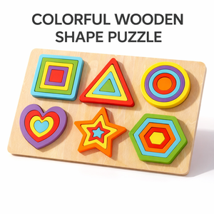 Puzzle Geometrico Colorato Giocattoli Educativi Montessori in Legno per Bambini Giocattoli Sensoriali STEM per l'Educazione Precoce - Product Image 3