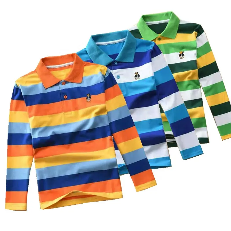 เสื้อโปโลลายทางสำหรับเด็กวัยรุ่น,เสื้อโปโลสำหรับเด็กผู้ชายเสื้อเชิ้ตลายทางสำหรับเด็กนักเรียน3 5 8 10 12 14ปี
