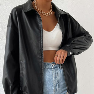 Chaqueta de Cuero PU OEM Negra con Cuello Alto para Mujer, Chaqueta de Cuero PU Cálida y Regular, Abrigo de Cuero para Mujer - Product Image 2