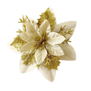 Fleurs de Poinsettia artificielles rouges, dorées et argentées en plastique, décorations faites à la main pour la maison et la décoration de l'arbre de Noël - Product Image 5