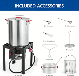 Friteuse à dinde d'extérieur 30 Qt et cuiseur à fruits de mer 10 Qt avec brûleur 50000 BTU, panier, 2 grilles perforées et 2 thermomètres - Product Image 1