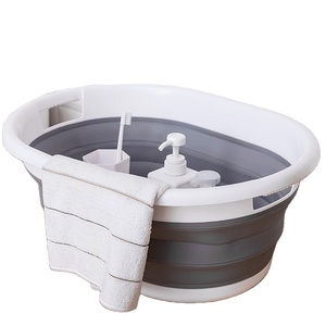 Hộ gia đình giặt nhựa di động có thể gập lại giỏ rửa lưu vực xô chân bồn tắm nhiệm vụ đóng mở tiết kiệm không gian cản trở với xử lý - Product Image 1