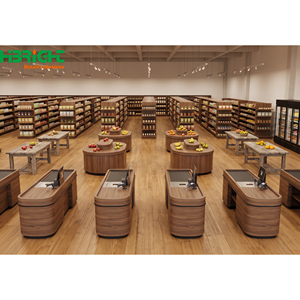 Estantes Modernos para Supermercados, Exhibidores de Venta al por Menor, Estructura Metálica con Acabado de Madera, Accesorios para Tiendas de Abarrotes, Diseño Personalizado - Product Image 3