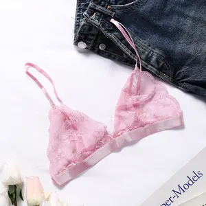 Sujetador de encaje transparente para mujer, lencería Sexy rosa, Push Up, inalámbrico, Floral, venta al por mayor
