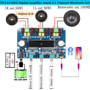Carte amplificateur numérique TPA3116D2 BT 5.0 tonalités de volume <span class=keywords><strong>2</strong></span>.1 canaux stéréo classe D 50W * <span class=keywords><strong>2</strong></span> + 100W haut-parleur audio pour XH-A305 AUX - Product Image 5