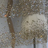 Tissu en tulle rayé de luxe avec perles et strass lourds pour robe de mariée et costume de scène