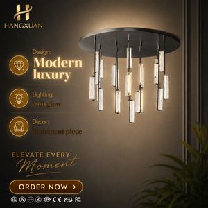 Lámpara de Araña Redonda de Cristal Moderna y Lujosa <span class=keywords><strong>para</strong></span> Comedor, Decoración de Escaleras, Minimalista, de Latón y Cristal, LED Regulable, Garantía de 5 Años - Product Image 1