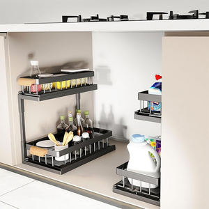Estante Deslizante Metálico de 2 Niveles para Debajo del Fregadero, Organizador de Platos para Cocina y Baño, Accesorios para Puerta de Armario - Product Image 4