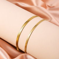 Bracelet ajustable en acier inoxydable plaqué or 18 carats de 3 mm, chaîne chevrons, maille serpent plate, résistant au ternissement, étanche, minimaliste