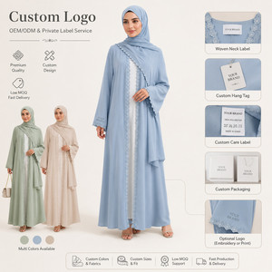 Custom Logo 2026 Nida Floral Lace Open <strong>Abaya</strong> Set with Hijab Elegant Muslim Cardigan Women Islamic Clothing OEM Factory - Product Image 2