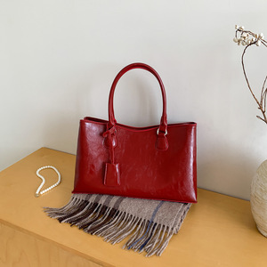 Large-capacity Women's National Style Durable PU Material Shoulder <b>Bag</b> Black Handbag Versatile Practical Tote <b>Bag</b> Elegant Design - Product Image 1