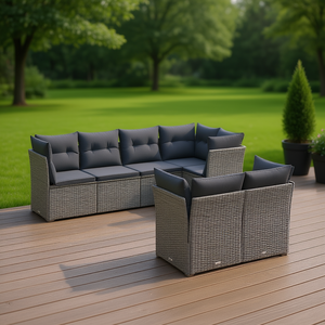 Modular Gray Pe Rattan <b>Garden</b> <b>Sofa</b> Set Outdoor Furniture 6 Seater Contemporary Design - Product Image 2