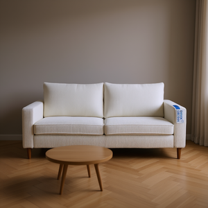 Sofá moderno de tres plazas de pana blanca con interfaz USB para sala de estar, patas de madera D0100XUQ4HU - Product Image 2