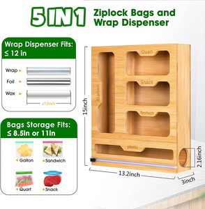 5-trong-1 nhà bếp bằng gỗ ngăn kéo tổ chức với lá nhựa bọc Dispenser chủ tre Ziplock túi lưu trữ tổ chức - Product Image 2