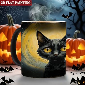 Frosted Black 11oz <b>Ceramic</b> Mug Heat Activated Coffee <b>Cup</b> With Cat Art Design - Product Image 6