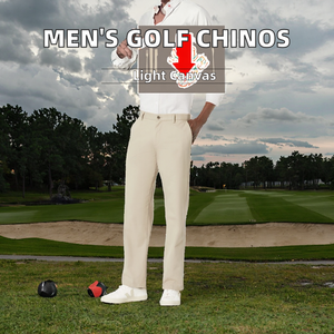 Hot Sale <b>Men's</b> Casual <b>Golf</b> Chino <b>Trousers</b> Vintage Mid Waist Elastic Waist Closure Lightweight Canvas Fabric Flat Front - Product Image 3
