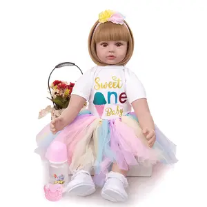 HOT sales Silicone Baby Doll Realista boneca reborn 60cm com cabelo curto para meninas presente baby reborn boneca