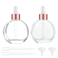 Flacon vide en verre plat de 60 ml pour huile capillaire, avec pipettes compte-gouttes blanches, surface gravée à l'acide, couleur personnalisable pour sérum de soin de la peau et collyre