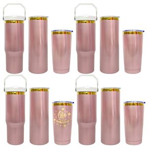 Gobelet isotherme plaqué or miroir 20oz et 30oz, bouteille d'eau à paille rabattable, tasses de voyage pour café, couleur or rose, pour sublimation et gravure laser - Product Image 1